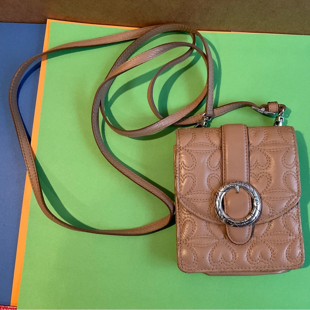 Brighton Quilted Leather Tan Crossbody Purse EUC